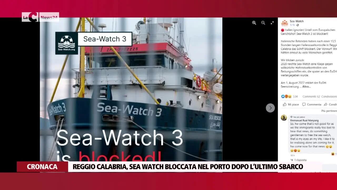Reggio, Sea Watch bloccata nel porto dopo l’ultimo sbarco