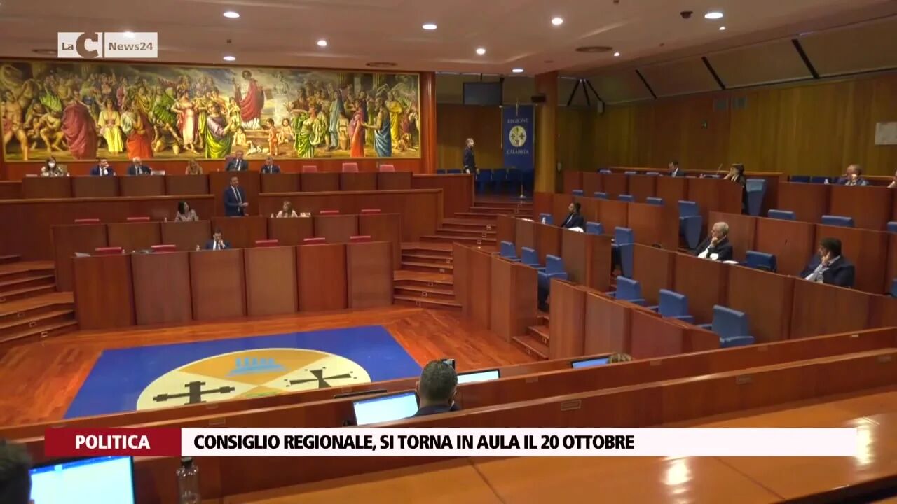 Consiglio Regionale, si torna in aula il 20 ottobre