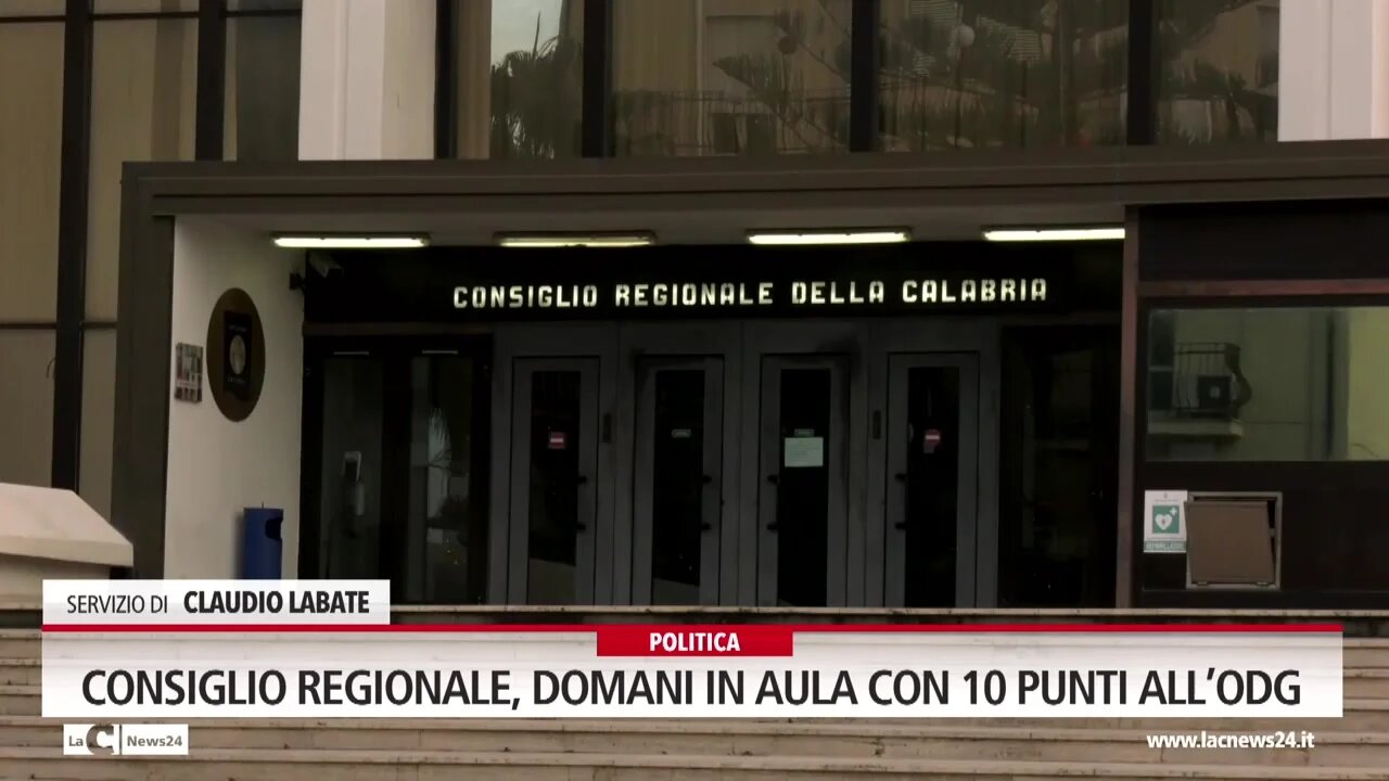 Consiglio Regionale, domani in aula con 10 punti all’odg