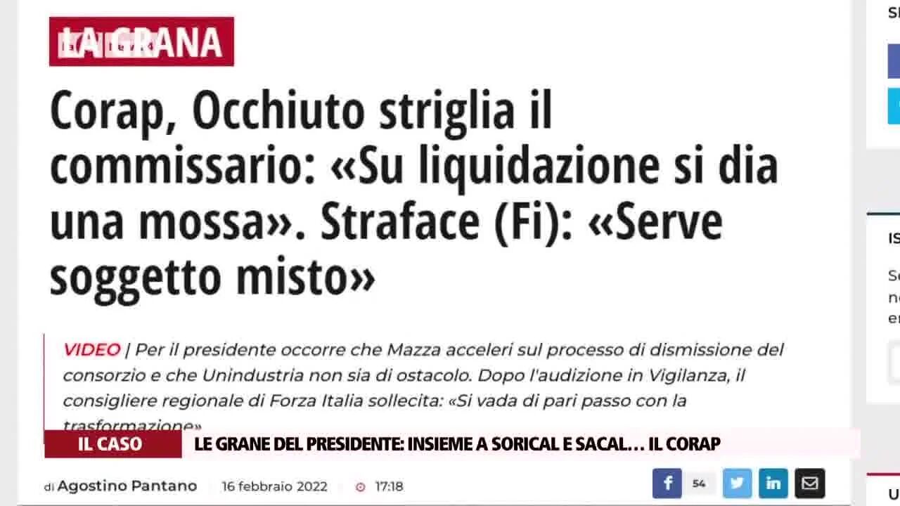 Le grane del presidente: insieme a Sorical e Sacal… il Corap