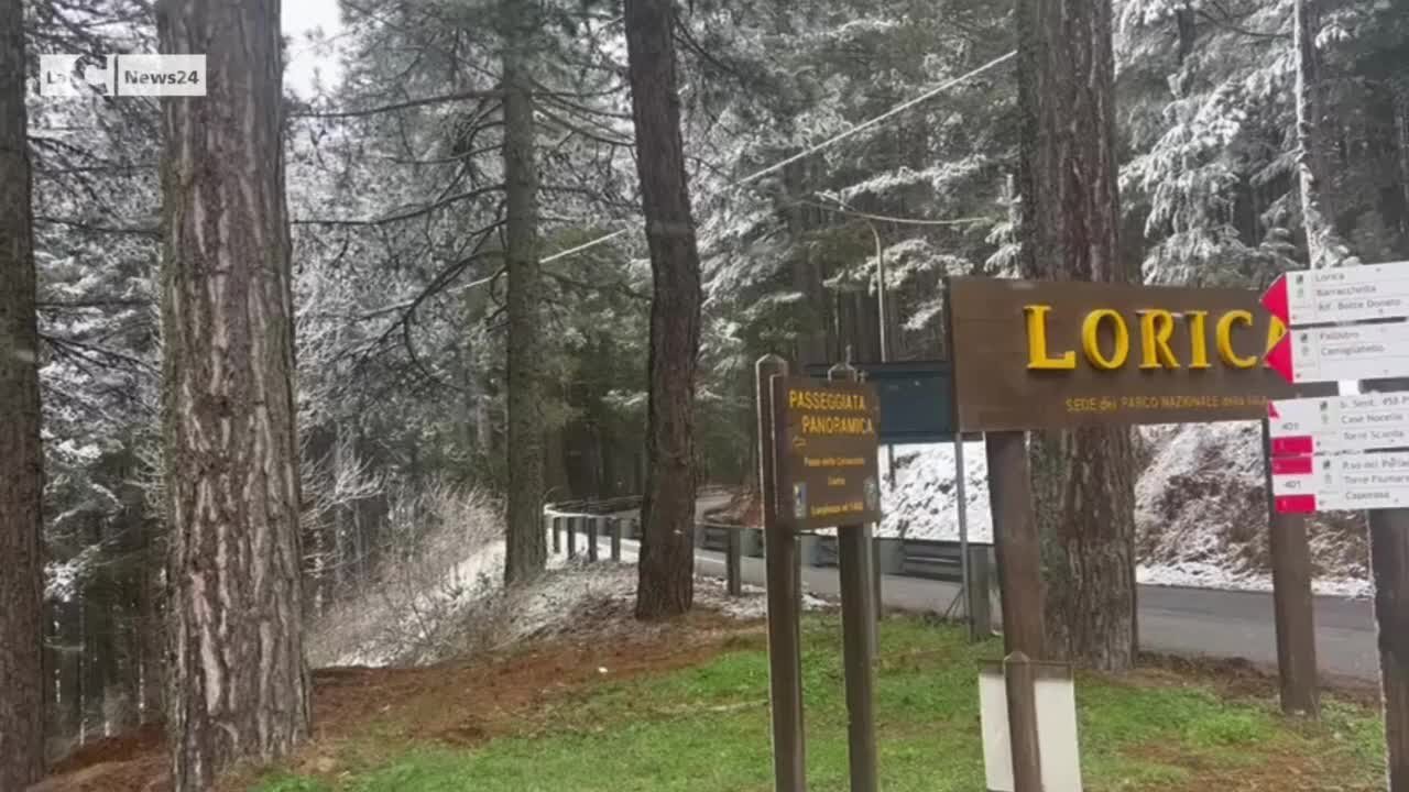 La nevicata in corso a Lorica in Sila Grande