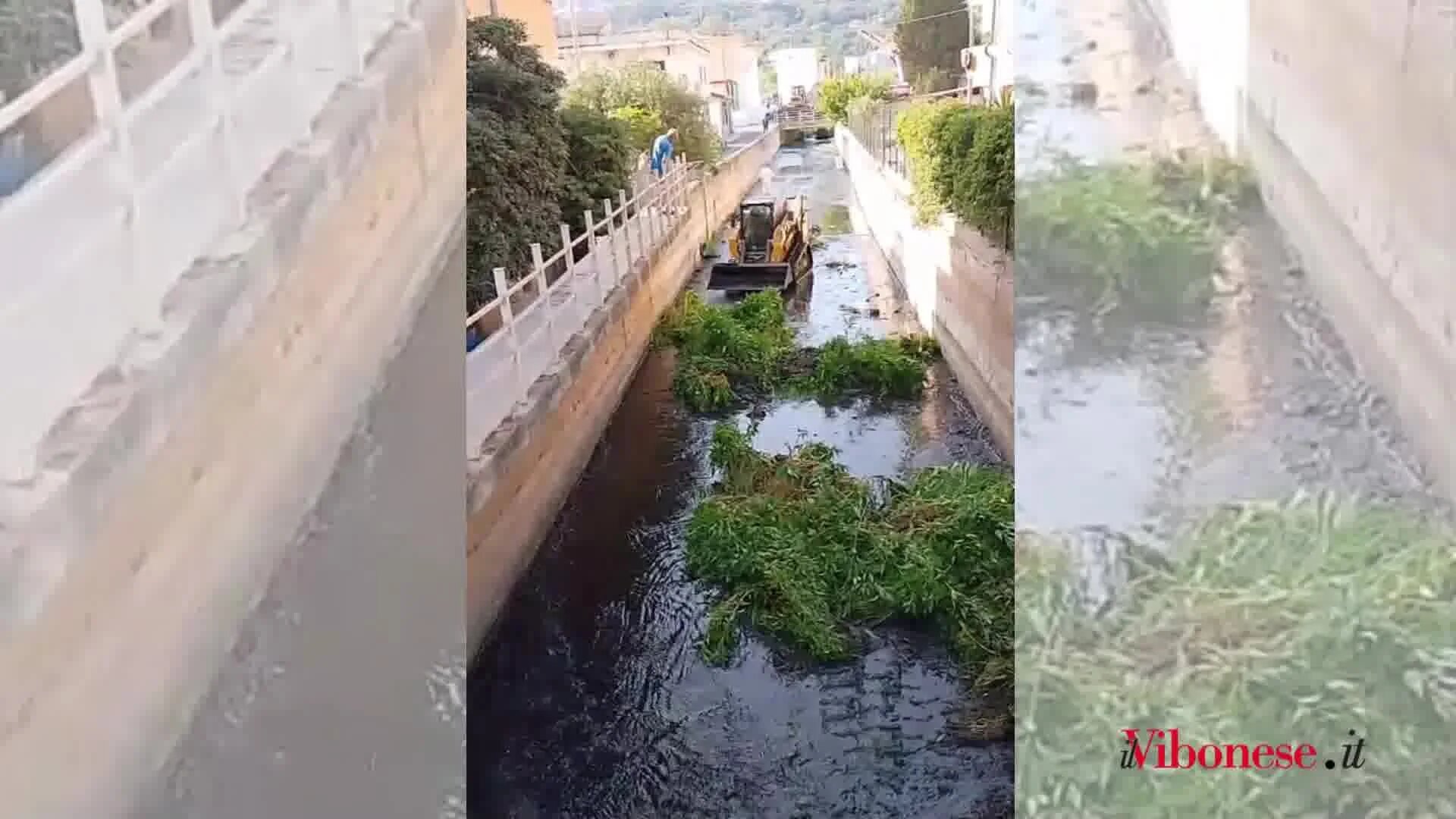 Vibo Marina, ruspe e autospurgo al lavoro per ripulire il fosso Antonucci da erbacce e accumuli di liquami fognari - VIDEO