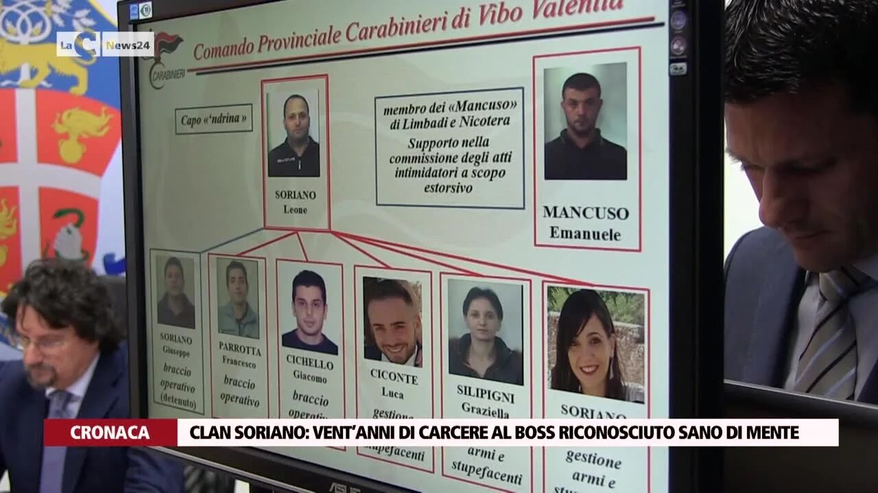 Clan Soriano: vent’anni di carcere al boss riconosciuto sano di mente