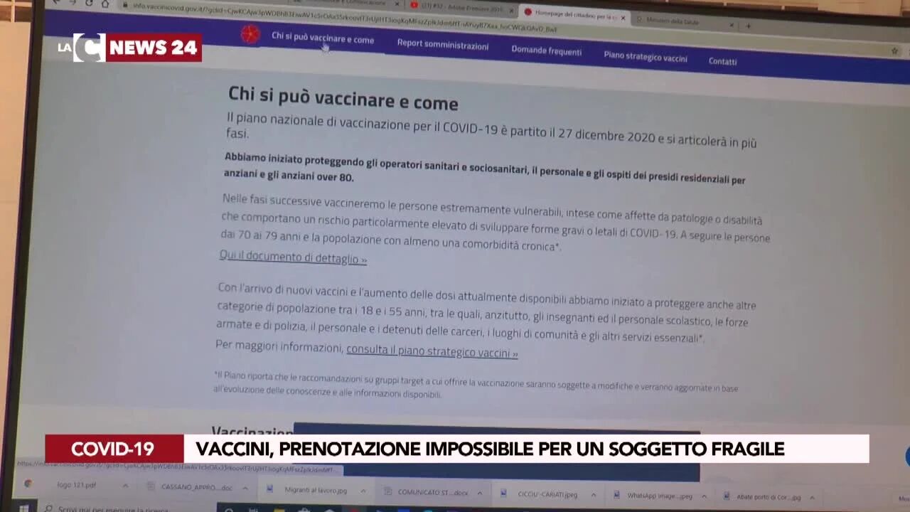 Vaccini, prenotazione impossibile per un soggetto fragile