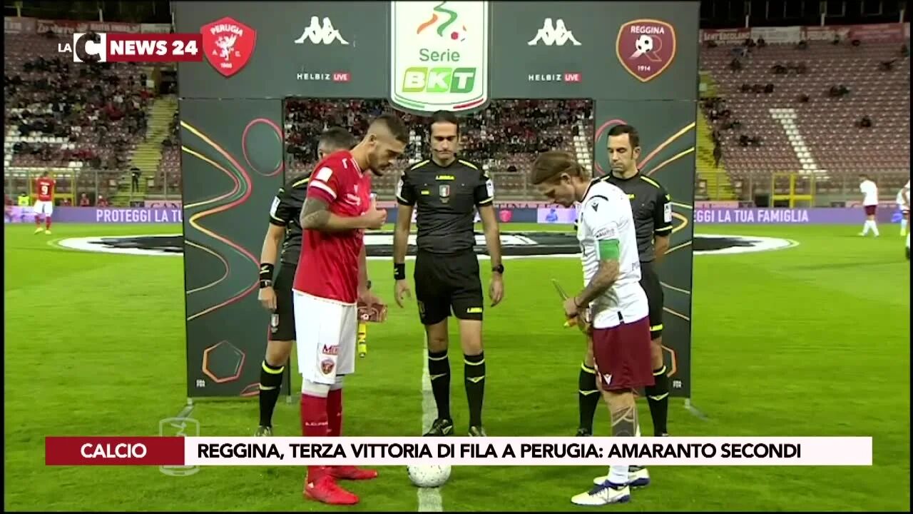 Reggina, terza vittoria di fila a Perugia: Amaranto secondi