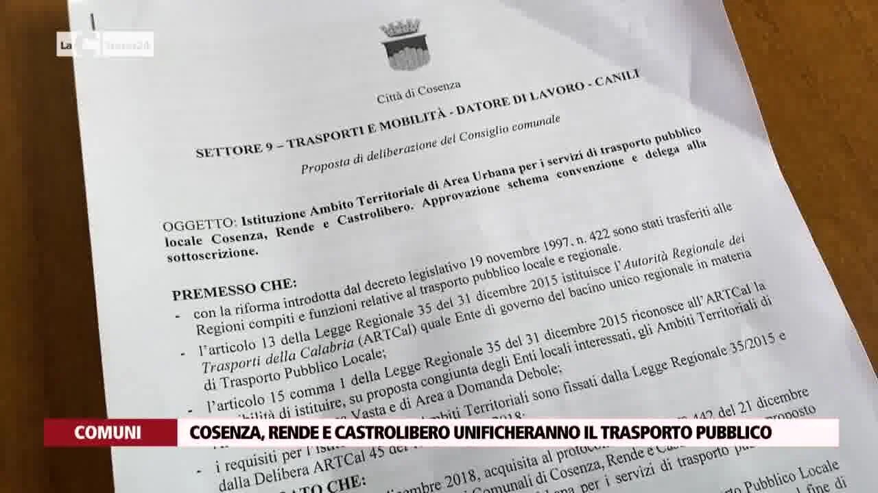 Cosenza, Rende e Castrolibero unificheranno il trasporto pubblico