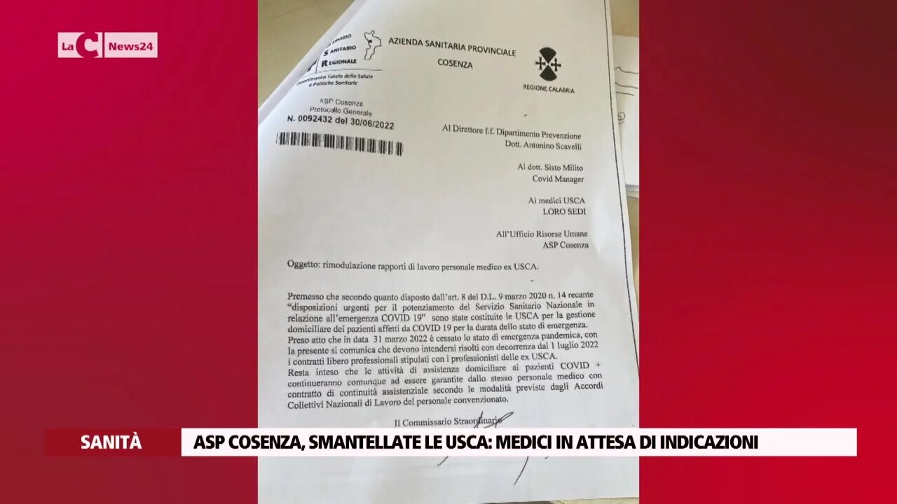 Asp Cosenza, smantellate le Usca medici in attesa di indicazioni